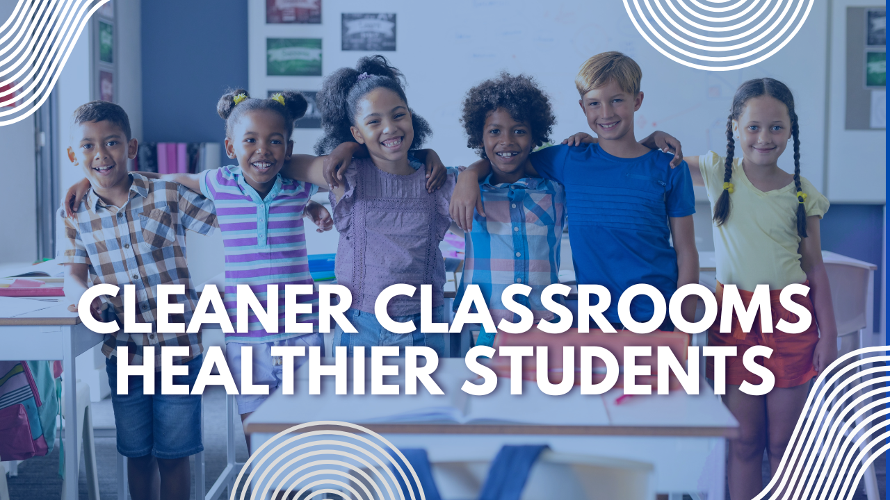 Elementary school classroom with clean air and bright light, representing HOCl based disinfection and better indoor air quality for students.